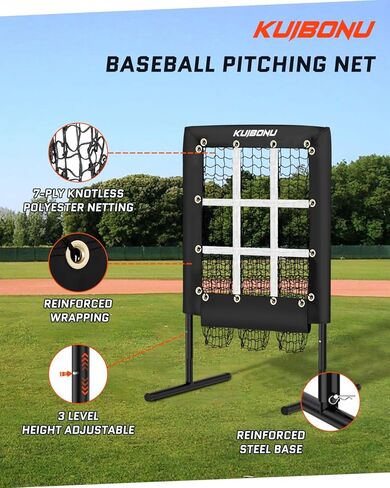 شبكة رمي 9 فتحات مع منطقة هجوم، هدف رمي لرماة البيسبول والكرة اللينة | 3 مستويات ارتفاع قابلة للتعديل | قاعدة فولاذية متينة | تتضمن كرة تدريب الإبريق وحقيبة حمل in Kuwait
