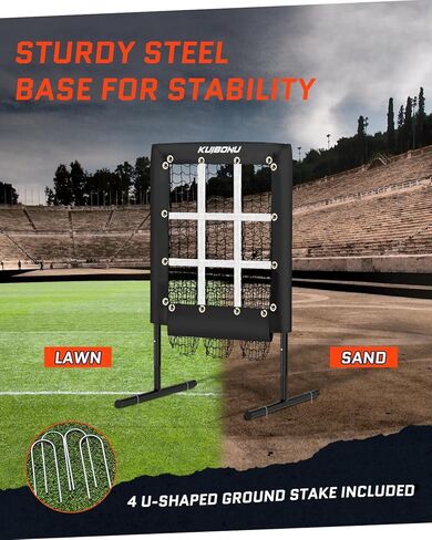 شبكة رمي 9 فتحات مع منطقة هجوم، هدف رمي لرماة البيسبول والكرة اللينة | 3 مستويات ارتفاع قابلة للتعديل | قاعدة فولاذية متينة | تتضمن كرة تدريب الإبريق وحقيبة حمل in Kuwait