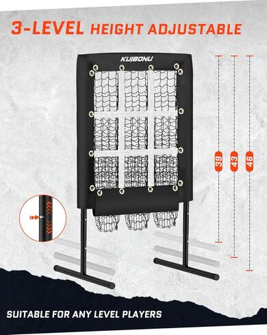 شبكة رمي 9 فتحات مع منطقة هجوم، هدف رمي لرماة البيسبول والكرة اللينة | 3 مستويات ارتفاع قابلة للتعديل | قاعدة فولاذية متينة | تتضمن كرة تدريب الإبريق وحقيبة حمل in Kuwait