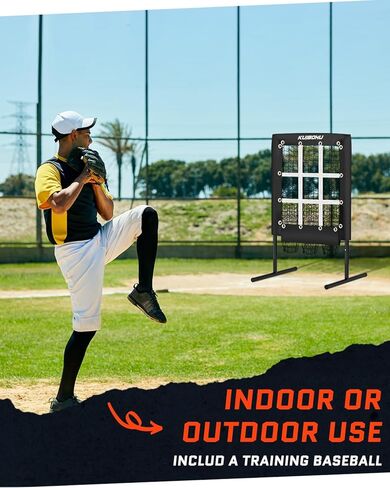 شبكة رمي 9 فتحات مع منطقة هجوم، هدف رمي لرماة البيسبول والكرة اللينة | 3 مستويات ارتفاع قابلة للتعديل | قاعدة فولاذية متينة | تتضمن كرة تدريب الإبريق وحقيبة حمل in Kuwait