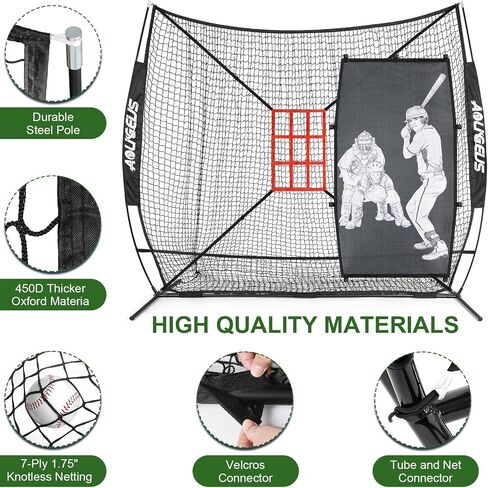 7'X7' Baseball Softball Practice Net,Pitching Net,Batting Net,with Baseball Tee,Baseball Pitching Kit - Batter Dummy,Bonus Strike Zone and Bow Frame in Saudi Arabia