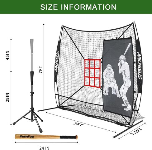 7'X7' Baseball Softball Practice Net,Pitching Net,Batting Net,with Baseball Tee,Baseball Pitching Kit - Batter Dummy,Bonus Strike Zone and Bow Frame in Saudi Arabia