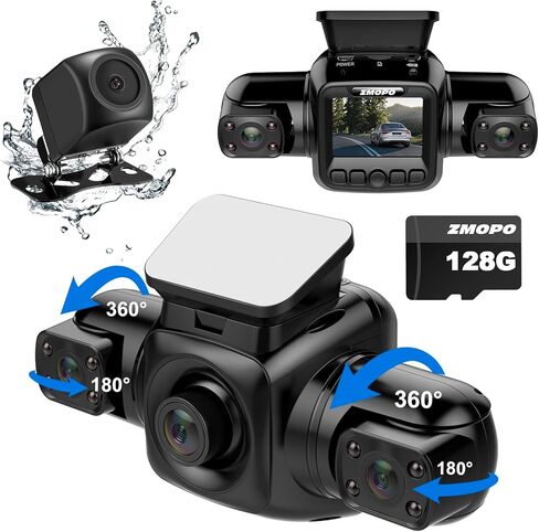 Dash Cam 4 Channel Front and Rear Inside Left Right FHD 1080P Dash Camera for Cars, Built-in WiFi, Free 128GB Card in Kuwait