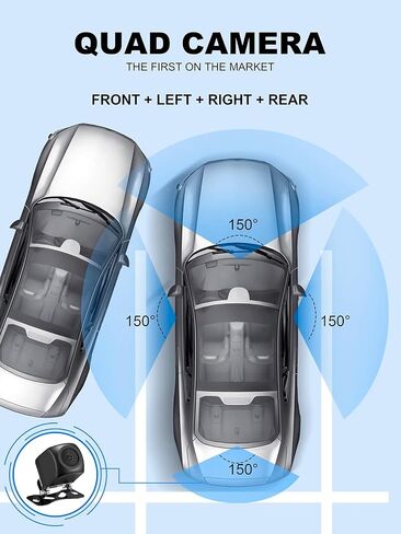 Dash Cam 4 Channel Front and Rear Inside Left Right FHD 1080P Dash Camera for Cars, Built-in WiFi, Free 128GB Card in Kuwait