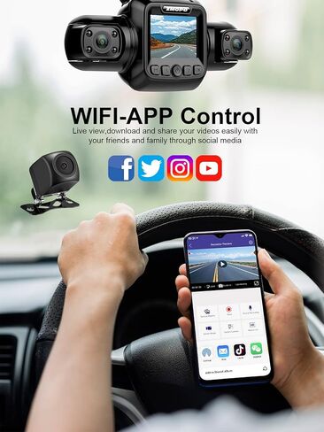 Dash Cam 4 Channel Front and Rear Inside Left Right FHD 1080P Dash Camera for Cars, Built-in WiFi, Free 128GB Card in Kuwait