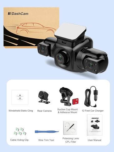 Dash Cam 4 Channel Front and Rear Inside Left Right FHD 1080P Dash Camera for Cars, Built-in WiFi, Free 128GB Card in Kuwait