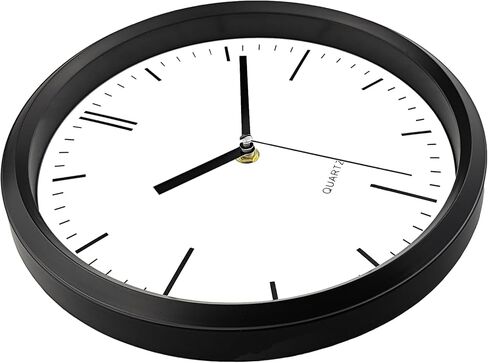 ساعة حائط WOOPHEN، ساعات حائط حديثة تعمل بالبطارية مقاس 10 بوصة، ساعة تناظرية صغيرة صامتة غير موقوتة لغرفة المعيشة والمكتب والمنزل والحمام وغرفة النوم والمطبخ (أسود) in Kuwait