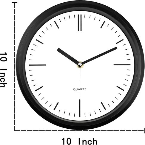 ساعة حائط WOOPHEN، ساعات حائط حديثة تعمل بالبطارية مقاس 10 بوصة، ساعة تناظرية صغيرة صامتة غير موقوتة لغرفة المعيشة والمكتب والمنزل والحمام وغرفة النوم والمطبخ (أسود) in Kuwait