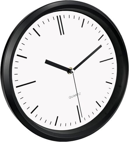 ساعة حائط WOOPHEN، ساعات حائط حديثة تعمل بالبطارية مقاس 10 بوصة، ساعة تناظرية صغيرة صامتة غير موقوتة لغرفة المعيشة والمكتب والمنزل والحمام وغرفة النوم والمطبخ (أسود) in Kuwait