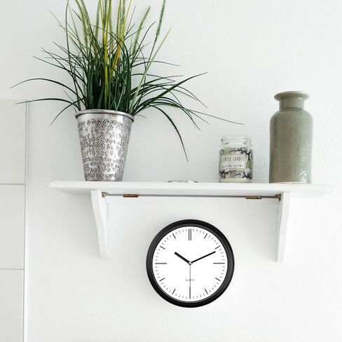 ساعة حائط WOOPHEN، ساعات حائط حديثة تعمل بالبطارية مقاس 10 بوصة، ساعة تناظرية صغيرة صامتة غير موقوتة لغرفة المعيشة والمكتب والمنزل والحمام وغرفة النوم والمطبخ (أسود) in Kuwait