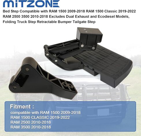 MITZONE Bed Step متوافق مع RAM 1500 2009-2018 RAM 1500 Classic 2019-2022 RAM 2500 3500 2010-2018 باستثناء نماذج العادم المزدوج والديزل البيئي، خطوة الشاحنة القابلة للطي وخطوة الباب الخلفي المصد القابل للسحب in Saudi Arabia