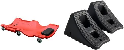 DNA Motoring TOOLS-00005 Heavy Duty Concave Shape Low Profile Automotive Creeper w/Padded Headrest & Hopkins FloTool 11930MI Heavy Duty Wheel Chock, (Pack of 2) in Saudi Arabia