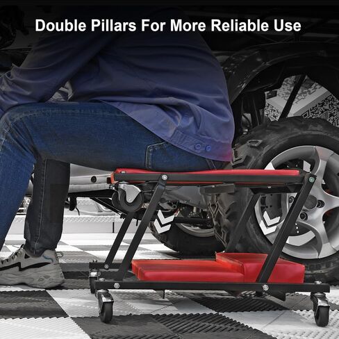 BIG RED ATR6505R-2 Torin Z-Creeper Seat: 36" Foldable Creeper, 2-in-1 Garage Shop Creeper for Auto Repair with 6pc Wheels, 300 lbs Capacity - Red in Saudi Arabia