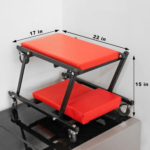 BIG RED ATR6505R-2 Torin Z-Creeper Seat: 36" Foldable Creeper, 2-in-1 Garage Shop Creeper for Auto Repair with 6pc Wheels, 300 lbs Capacity - Red in Saudi Arabia