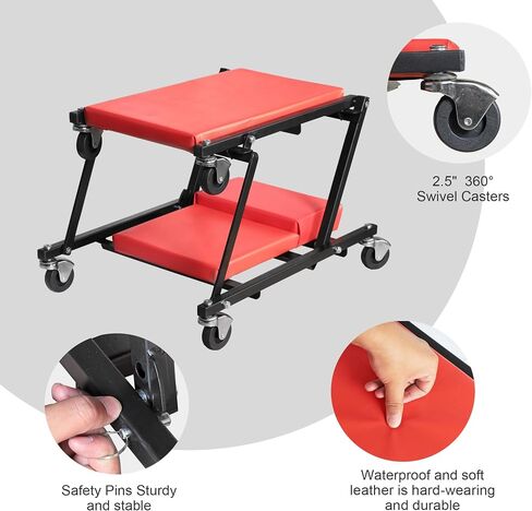 BIG RED ATR6505R-2 Torin Z-Creeper Seat: 36" Foldable Creeper, 2-in-1 Garage Shop Creeper for Auto Repair with 6pc Wheels, 300 lbs Capacity - Red in Saudi Arabia