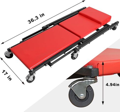 BIG RED ATR6505R-2 Torin Z-Creeper Seat: 36" Foldable Creeper, 2-in-1 Garage Shop Creeper for Auto Repair with 6pc Wheels, 300 lbs Capacity - Red in Saudi Arabia