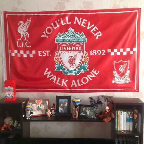 FCflags FC Liverpool Flag 3x5 - Authentic Soccer Banner - YOU'LL NEVER WALK ALONE - Red Flags Banner 3x5 feet Soccer Durable Indoor or Outdoor Football Soccer 2Grommets in Saudi Arabia