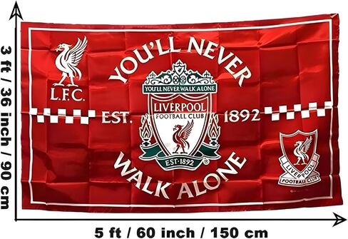 FCflags FC Liverpool Flag 3x5 - Authentic Soccer Banner - YOU'LL NEVER WALK ALONE - Red Flags Banner 3x5 feet Soccer Durable Indoor or Outdoor Football Soccer 2Grommets in Saudi Arabia