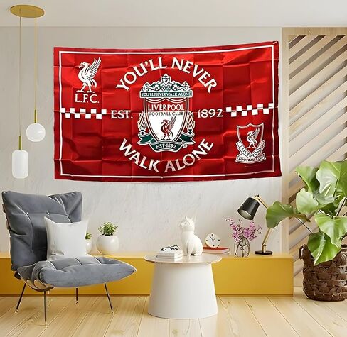 FCflags FC Liverpool Flag 3x5 - Authentic Soccer Banner - YOU'LL NEVER WALK ALONE - Red Flags Banner 3x5 feet Soccer Durable Indoor or Outdoor Football Soccer 2Grommets in Saudi Arabia