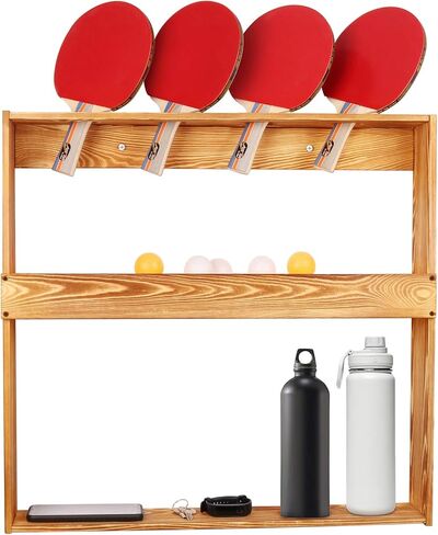 Ping Pong Paddle Holder Storage Rack, Wall Mount Table Tennis Racket Display Holder Shelf for 4 Paddles and Balls Storage in Game Room, Bar Room, Office, Garage, Home in Kuwait