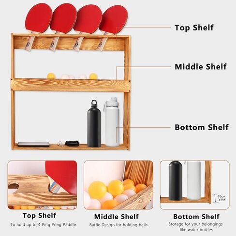 Ping Pong Paddle Holder Storage Rack, Wall Mount Table Tennis Racket Display Holder Shelf for 4 Paddles and Balls Storage in Game Room, Bar Room, Office, Garage, Home in Kuwait