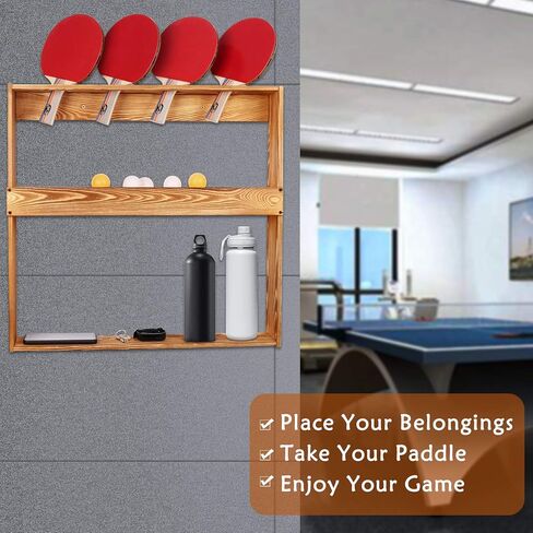 Ping Pong Paddle Holder Storage Rack, Wall Mount Table Tennis Racket Display Holder Shelf for 4 Paddles and Balls Storage in Game Room, Bar Room, Office, Garage, Home in Kuwait