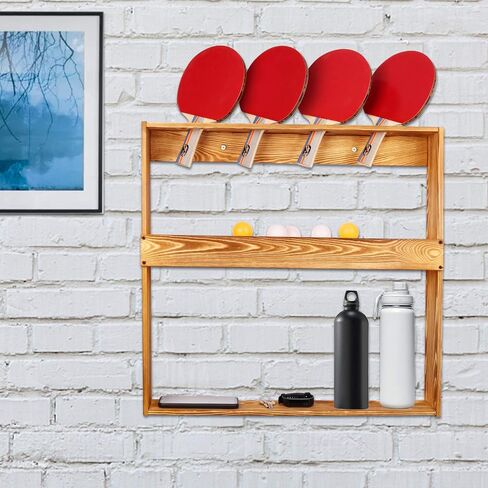 Ping Pong Paddle Holder Storage Rack, Wall Mount Table Tennis Racket Display Holder Shelf for 4 Paddles and Balls Storage in Game Room, Bar Room, Office, Garage, Home in Kuwait