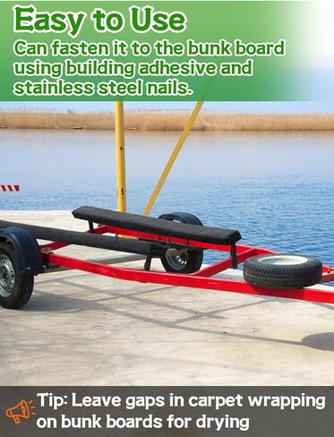 Boat Trailer Bunk Carpet - 13ft x 8inch 6mm Thick Marine Carpeting Covers with PVC for 2x4 Boat Lift Bunks, Bunk Board Runners Padding Mats Parts Accessories for Jet Ski in Kuwait