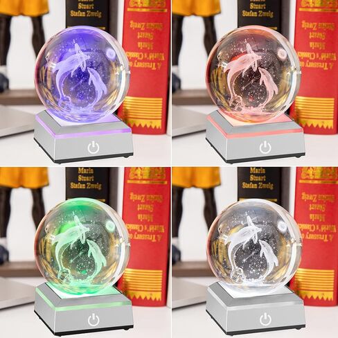 ERWEI 3D دولفين كريستال الكرة مع قاعدة مضاءة هدايا دولفين للأم المرأة كرة زجاجية مزخرفة ضوء الليل محفورة دولفين المجال الديكور الهدايا لعيد الميلاد عيد ميلاد الذكرى السنوية in Kuwait