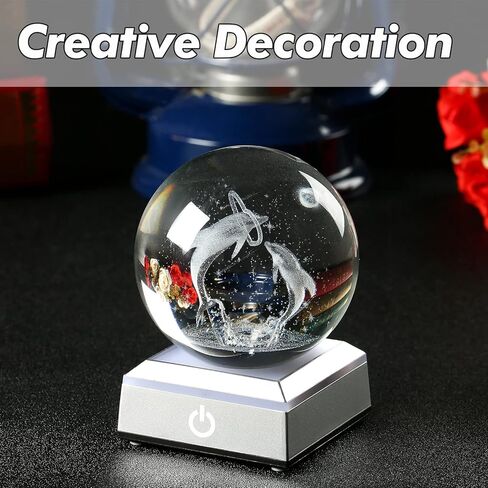 ERWEI 3D دولفين كريستال الكرة مع قاعدة مضاءة هدايا دولفين للأم المرأة كرة زجاجية مزخرفة ضوء الليل محفورة دولفين المجال الديكور الهدايا لعيد الميلاد عيد ميلاد الذكرى السنوية in Kuwait