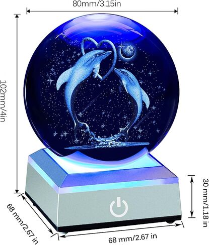 ERWEI 3D دولفين كريستال الكرة مع قاعدة مضاءة هدايا دولفين للأم المرأة كرة زجاجية مزخرفة ضوء الليل محفورة دولفين المجال الديكور الهدايا لعيد الميلاد عيد ميلاد الذكرى السنوية in Kuwait
