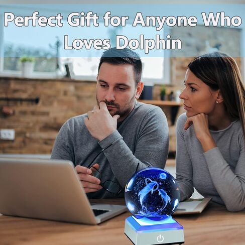 ERWEI 3D دولفين كريستال الكرة مع قاعدة مضاءة هدايا دولفين للأم المرأة كرة زجاجية مزخرفة ضوء الليل محفورة دولفين المجال الديكور الهدايا لعيد الميلاد عيد ميلاد الذكرى السنوية in Kuwait