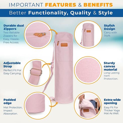 Pink Yoga Mat Bag | Large Yoga Mat Bags for Women & Men | Fits Thick Yoga Mat & Yoga Accessories | Three Storage Pocket | Adjustable Yoga Bag Shoulder Strap | Great As Gym Bag in Kuwait
