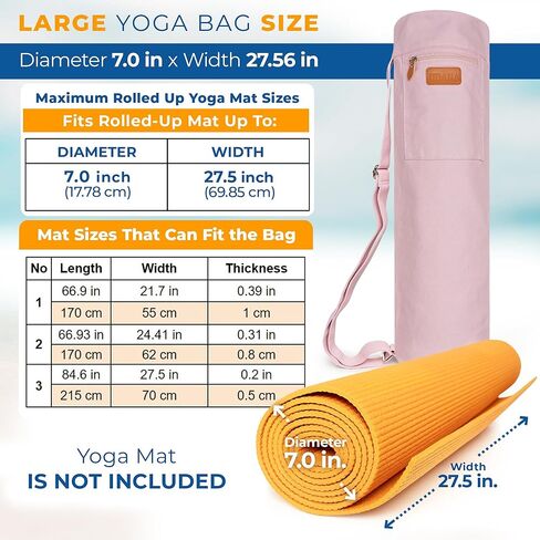 Pink Yoga Mat Bag | Large Yoga Mat Bags for Women & Men | Fits Thick Yoga Mat & Yoga Accessories | Three Storage Pocket | Adjustable Yoga Bag Shoulder Strap | Great As Gym Bag in Kuwait