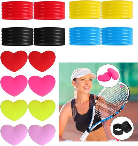 Tennis Racket Dampeners Grip Ring: 16pcs Tennis Racket Handle Silicone Ring and Heart Shape Rubber Damper Shock Absorber in Kuwait