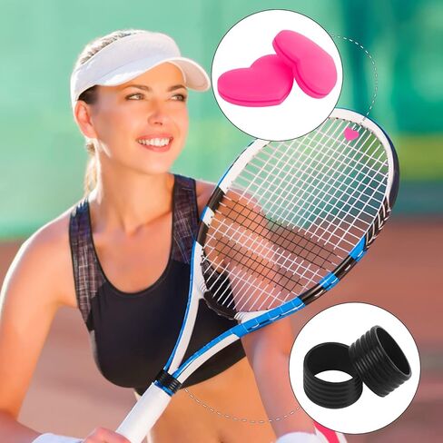 Tennis Racket Dampeners Grip Ring: 16pcs Tennis Racket Handle Silicone Ring and Heart Shape Rubber Damper Shock Absorber in Kuwait