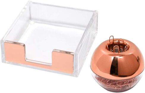 Rose Gold Desk Accessories Magnetic Paperclip Holder and Acrylic Memo Holder Clear Rose Gold Tone Desktop Organizer Set with 100 PCS Paper Clips for School Office Women (Rose Gold) in Saudi Arabia