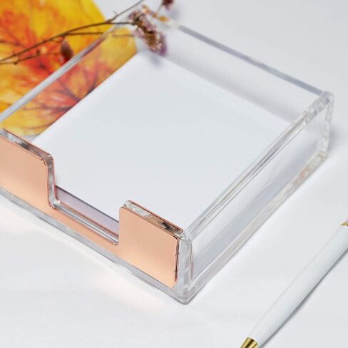 Rose Gold Desk Accessories Magnetic Paperclip Holder and Acrylic Memo Holder Clear Rose Gold Tone Desktop Organizer Set with 100 PCS Paper Clips for School Office Women (Rose Gold) in Saudi Arabia