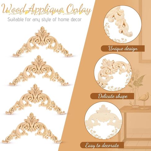 Wood Appliques Onlays Decorative Wood Applique DIY Wood Appliques and Onlays for Furniture Long Wood Carved Onlay for Bed Door Cabinet Wardrobe Furniture Decoration(10 Pieces,Small Size) in Saudi Arabia