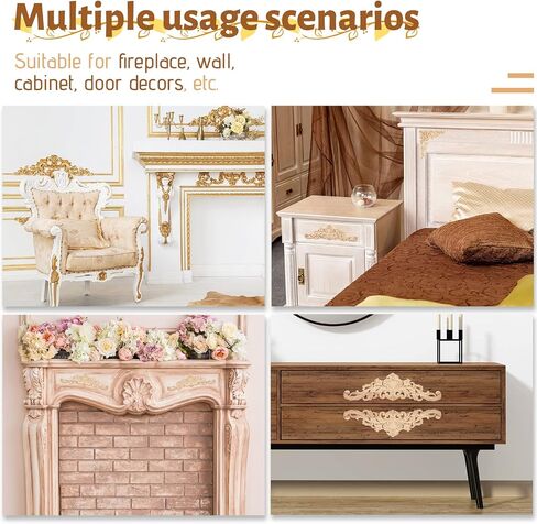 Wood Appliques Onlays Decorative Wood Applique DIY Wood Appliques and Onlays for Furniture Long Wood Carved Onlay for Bed Door Cabinet Wardrobe Furniture Decoration(10 Pieces,Small Size) in Saudi Arabia