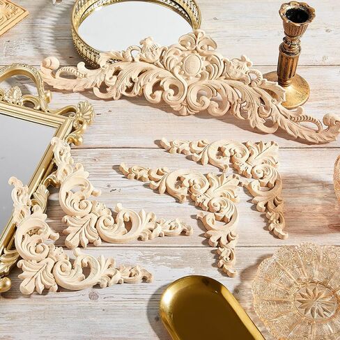 Wood Appliques Onlays Decorative Wood Applique DIY Wood Appliques and Onlays for Furniture Long Wood Carved Onlay for Bed Door Cabinet Wardrobe Furniture Decoration(10 Pieces,Small Size) in Saudi Arabia