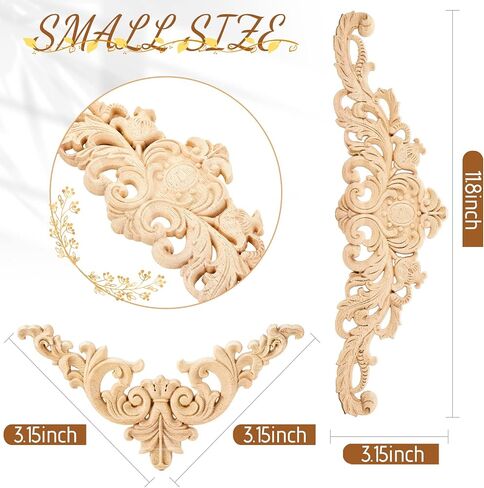 Wood Appliques Onlays Decorative Wood Applique DIY Wood Appliques and Onlays for Furniture Long Wood Carved Onlay for Bed Door Cabinet Wardrobe Furniture Decoration(10 Pieces,Small Size) in Saudi Arabia
