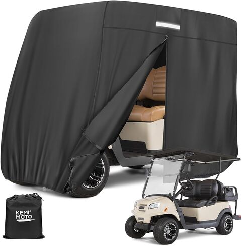 غطاء عربة الجولف KEMIMOTO 600D 2/4 ركاب مقاوم للماء والغبار والرياح غطاء عالي التحمل عالمي متوافق مع EZGO، سيارة النادي، القيادة، غطاء المطر لعربة الجولف الأسود مع حقيبة تخزين in Kuwait