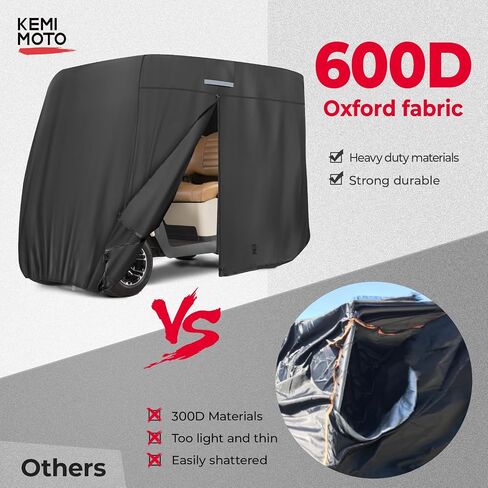 غطاء عربة الجولف KEMIMOTO 600D 2/4 ركاب مقاوم للماء والغبار والرياح غطاء عالي التحمل عالمي متوافق مع EZGO، سيارة النادي، القيادة، غطاء المطر لعربة الجولف الأسود مع حقيبة تخزين in Kuwait