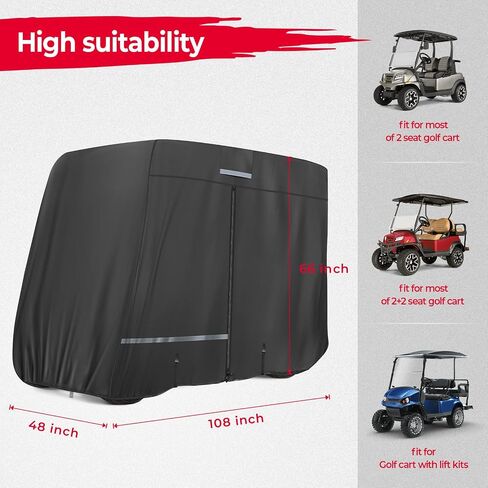 غطاء عربة الجولف KEMIMOTO 600D 2/4 ركاب مقاوم للماء والغبار والرياح غطاء عالي التحمل عالمي متوافق مع EZGO، سيارة النادي، القيادة، غطاء المطر لعربة الجولف الأسود مع حقيبة تخزين in Kuwait
