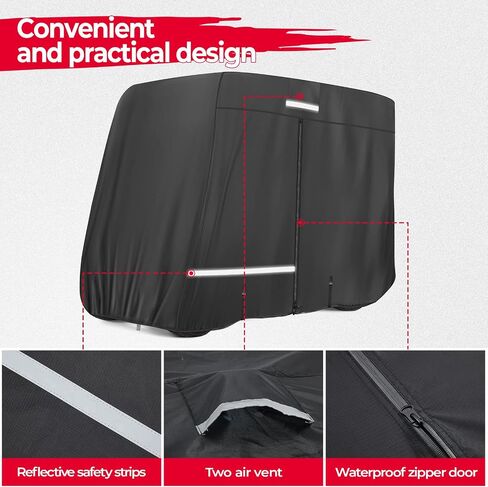 غطاء عربة الجولف KEMIMOTO 600D 2/4 ركاب مقاوم للماء والغبار والرياح غطاء عالي التحمل عالمي متوافق مع EZGO، سيارة النادي، القيادة، غطاء المطر لعربة الجولف الأسود مع حقيبة تخزين in Kuwait