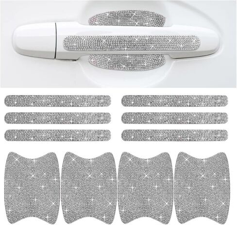 Bling Car Door Handle Protector, Bling Car Door Handle Sticker Anti-Scratch, Universal Car Door Handle Protective Cover, Shiny Rhinestone Car Decor Accessories for Women (White) in Saudi Arabia