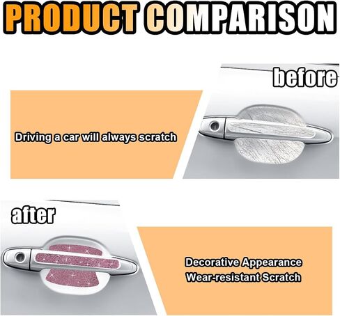 Bling Car Door Handle Protector, Bling Car Door Handle Sticker Anti-Scratch, Universal Car Door Handle Protective Cover, Shiny Rhinestone Car Decor Accessories for Women (White) in Saudi Arabia