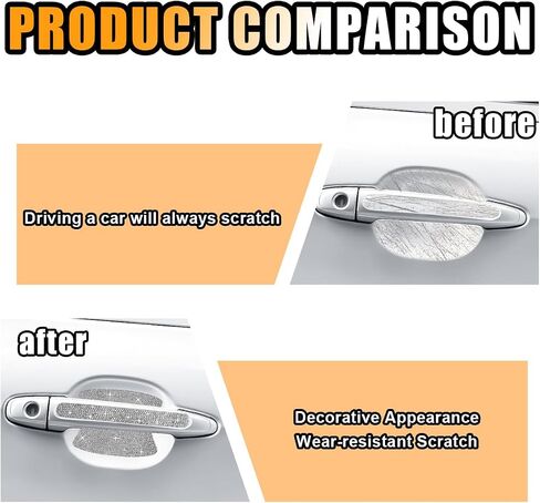 Bling Car Door Handle Protector, Bling Car Door Handle Sticker Anti-Scratch, Universal Car Door Handle Protective Cover, Shiny Rhinestone Car Decor Accessories for Women (White) in Saudi Arabia
