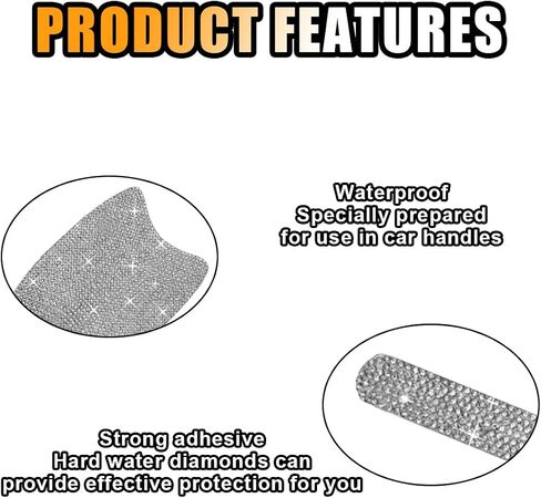 Bling Car Door Handle Protector, Bling Car Door Handle Sticker Anti-Scratch, Universal Car Door Handle Protective Cover, Shiny Rhinestone Car Decor Accessories for Women (White) in Saudi Arabia